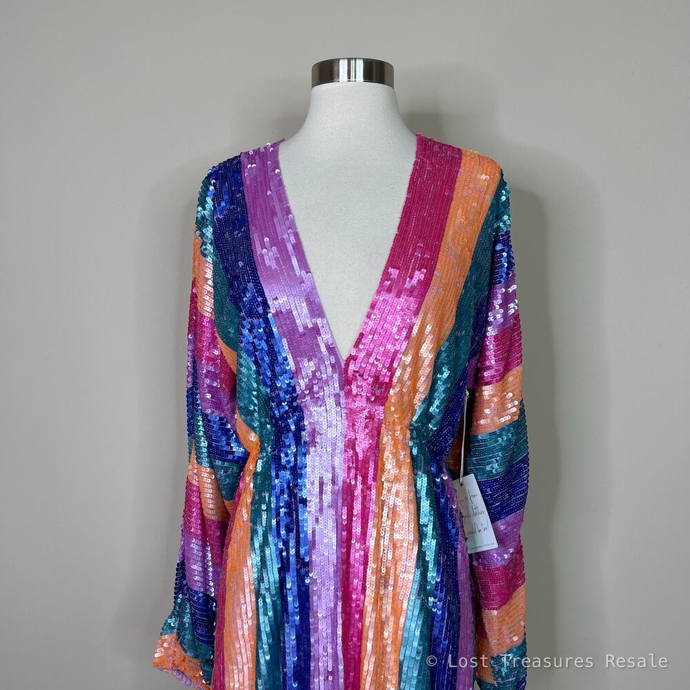NEW Show Me Your Mumu | Kidman Neon Stripe Sequin Long Sleeve Mini Dress M NWT - Picture 3 of 10